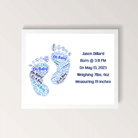 Baby Feet Announcement WordArt Framed