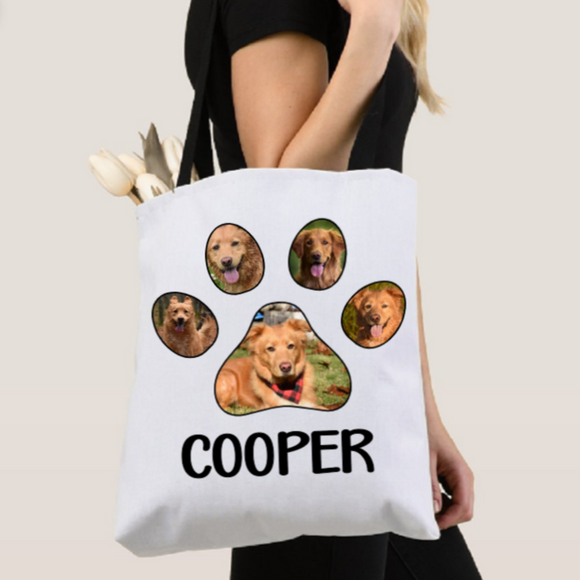 Pet Lovers Paw Print Photo Collage Tote Bag
