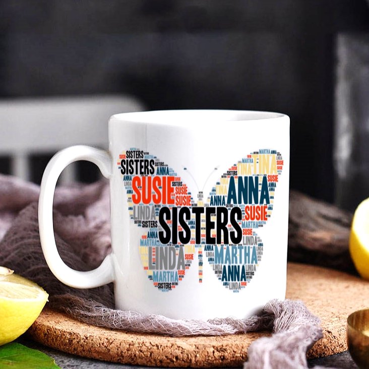Name or Title Butterfly WordArt Ceramic Mug - 4Keepsake LLC