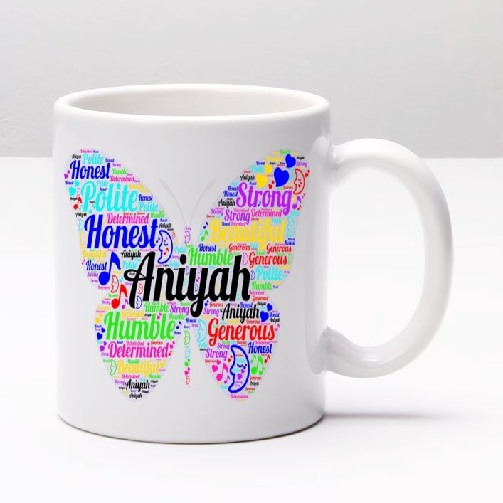 Name or Title Butterfly WordArt Ceramic Mug - 4Keepsake LLC