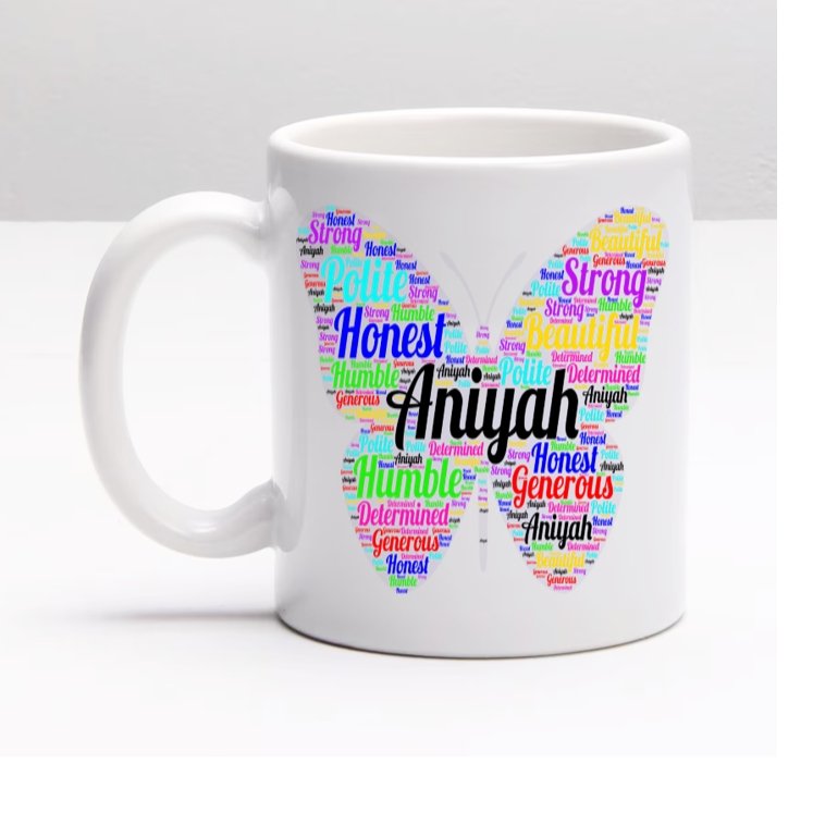 Name or Title Butterfly WordArt Ceramic Mug - 4Keepsake LLC